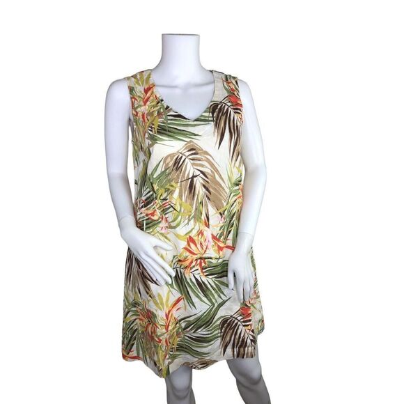 J. Jill Love Linen Pocket dress size XS Palm Frawn Leaves Beach Sleevele… - Picture 2 of 10